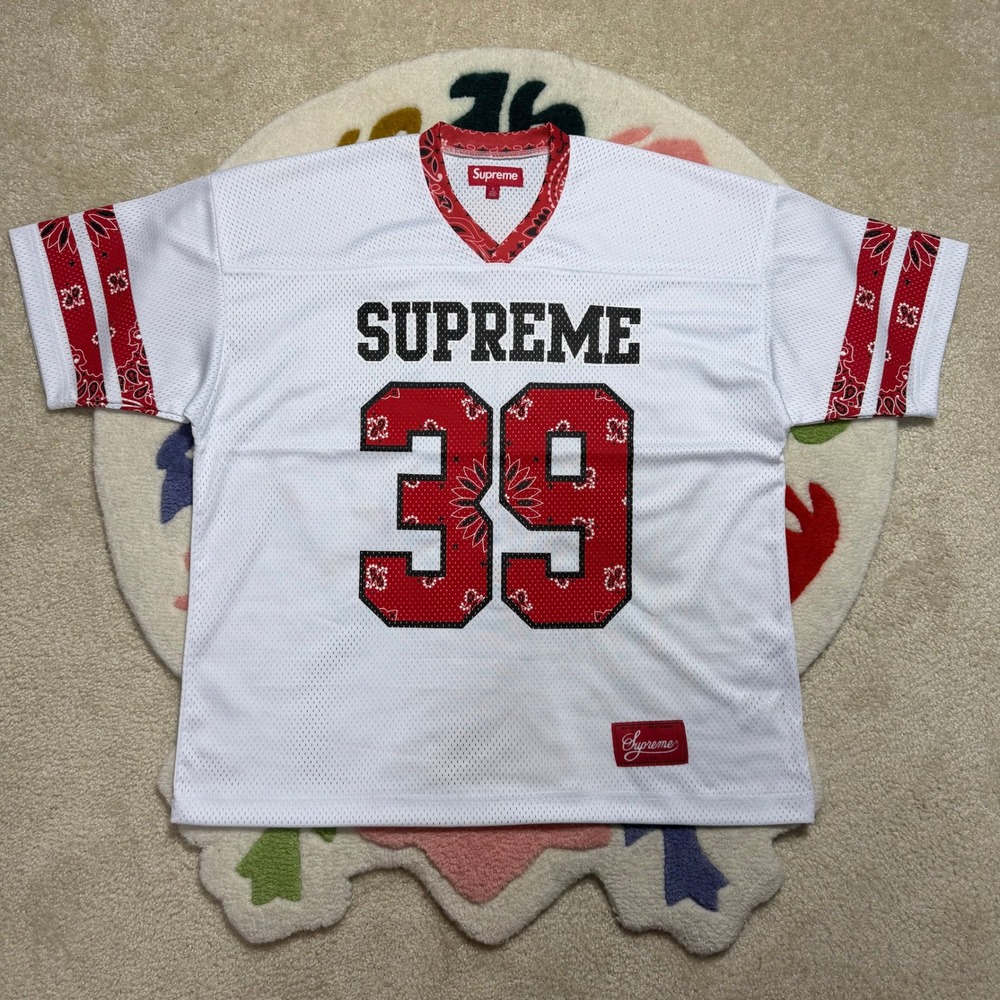 Supreme Bandana Football Jersey White Red Paisley Mesh SS24 Size Small NEW